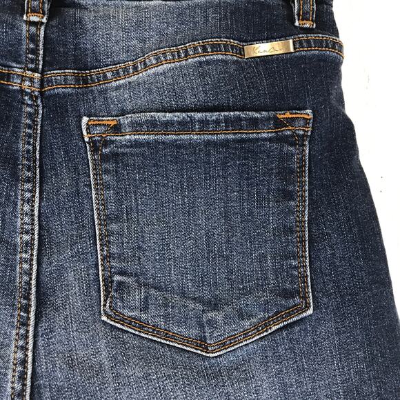 Kancan Jess Ultra High Rise Exposed Button Fly Dark Wash Folded Hem Denim Shorts - Picture 6 of 11